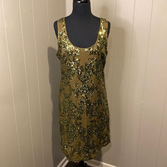 J Crew forest green 6 iridescent sequin cotton shift dress - Picture 1 of 7